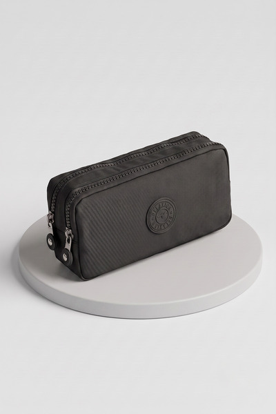 nacar çarşı Relaxion Double Zippered Two-Compartment Black Crinkle Pen Holder