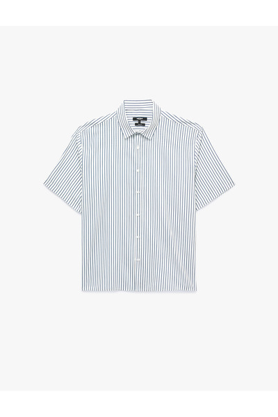 Koton Cotton Buttoned Classic Collar Short Sleeve Striped Shirt