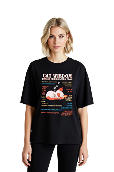 PayBuy Women's Oversize Graphic Printed T-Shirt Cat-Themed Humorous Design Re...