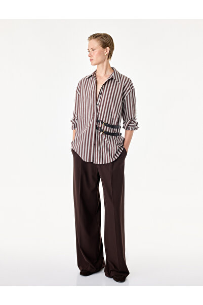 Koton Belt Detailed Cotton Long Sleeve Classic Collar Buttoned Striped Shirt