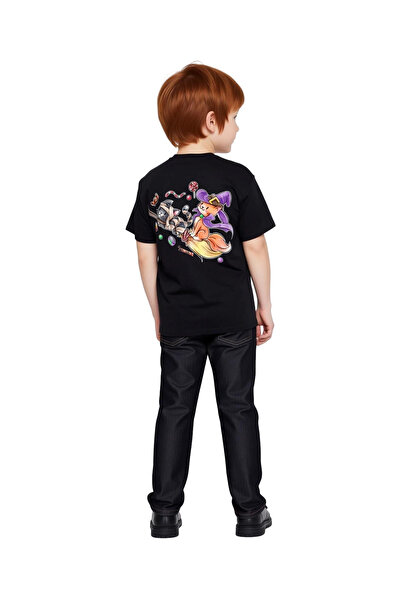 PayBuy Children's Witch Cat Broom Printed T-Shirt 100% Cotton Short Sleeve Ro...