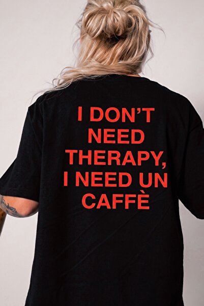 GIA - ART Women's Oversize T-Shirt Caffè Therapy Printed Black – Crew Neck, Comfortable Fit, 100% Cotton