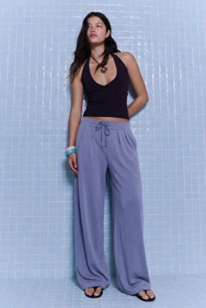DAMGA JEANS Women's Pleated Smoked Palazzo Fabric Trousers