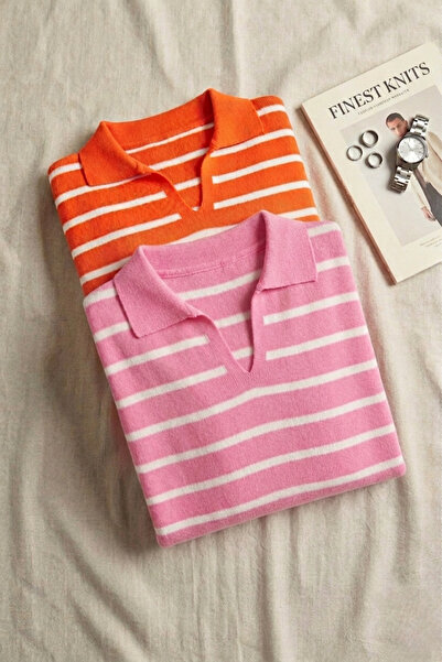 VARENZEA Women's 2 Pack Striped Polo Neck Long Sleeve V-Neck Knitwear Sweater...