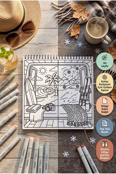 M&H Coloring كتاب تلوين مواسم السنة - كتاب تلوين مقاس 21x21 سم / للأطفال والكبار / مهدئ للعقل / هواية / مزيل للتوتر / صفحات تلوين ممتعة