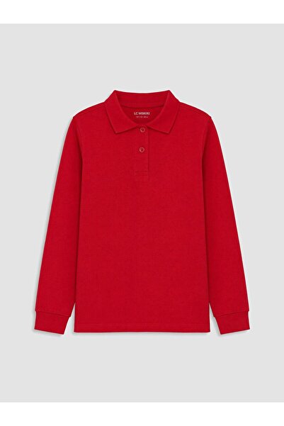 LC Waikiki Red polo collar long sleeve girl's t-shirt