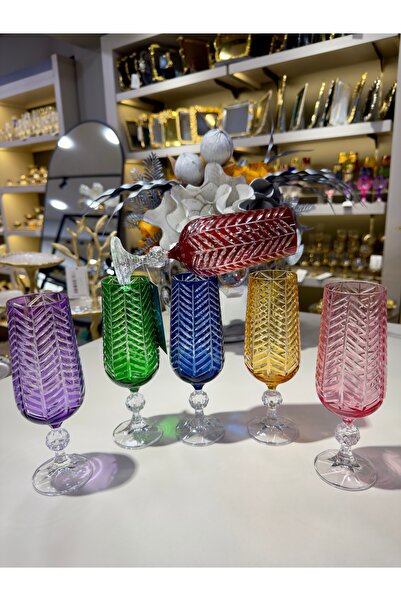 Vakıf home Renkli Kristal Ayaklı 180 ml Kahve Yanı Su Bardağı