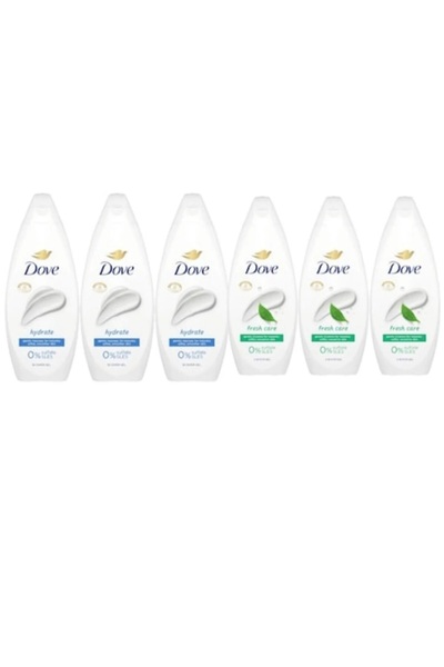 Dove Hygiene Set 6 x Components, 3 x 720ml hydrate shower gel, 3 x 720ml fres...