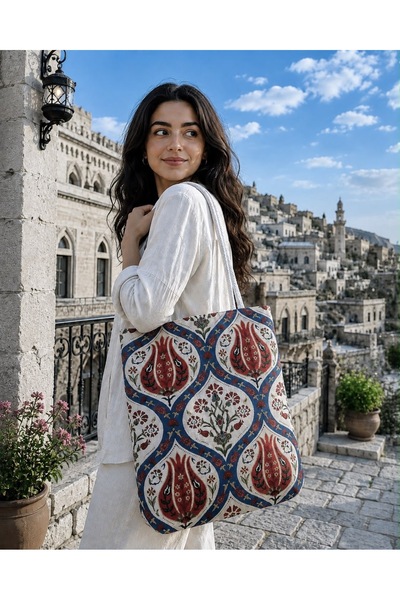 Zehra ana Ethnic Pattern Traditional Ottoman Tulip Motif Shoulder Bag
