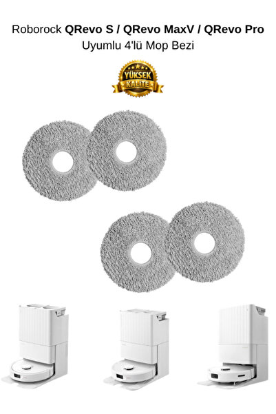 Roborock QRevo S / QRevo Pro / QRevo MaxV Robot Süpürge Uyumlu 4'lü Mop Bezi