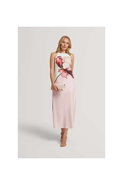 Ted Baker Μακρύ Ροζ Αμάνικο Φόρεμα με τύπωμα