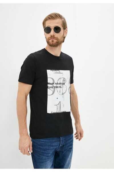 MEXX T-Shirt Μαύρο με Λαιμόκοψη και Στάμπα