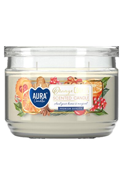 AURA Lumanare Parfumata cu Doua Fitile si Capac, Fursecuri cu Portocale, 30 O...
