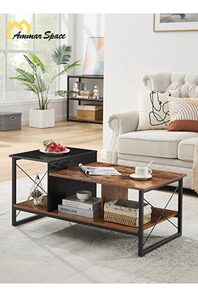 Ammar Space 2-Tier Wooden Center Table with Storage Shelf Modern Coffee Table...