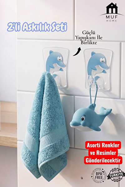 MUF HOME 2'li Pratik Yapışkanlı Duvar Askılığı Delmeden Montaj Banyo Mutfak U...