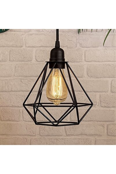 OEM Lampă suspendată tip cușcă geometrică din metal negru 15x13cm