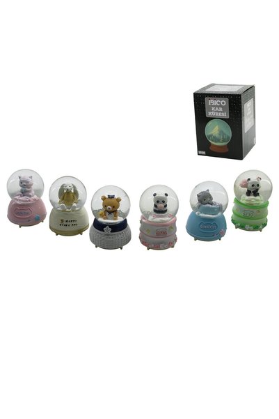 EMVERA Büyük Boy - 10CM Pilli - Işıklı Müzikli Kar Küresi Cam Hayvan Figürlü - Desen Mix Renkli Herhangi Bi