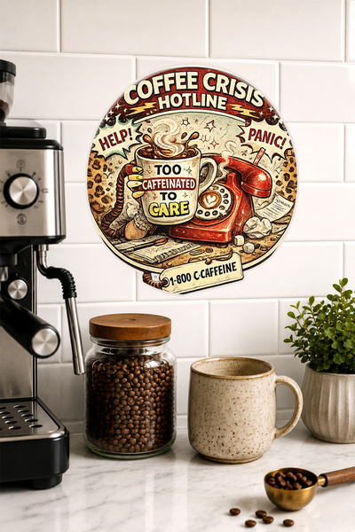 Mayeka Coffee Crisis Hotline Masa rotundă vintage din MDF cu tematică telefon...
