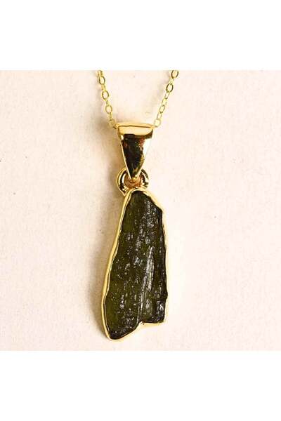craftmystic Colier Argint 925 placat cu Aur 18k cu Moldavit - Transformare sp...