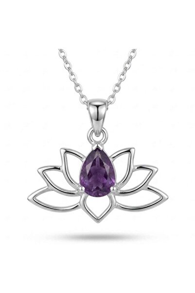 craftmystic 925 silver lotus flower necklace with natural amethyst - peace an...