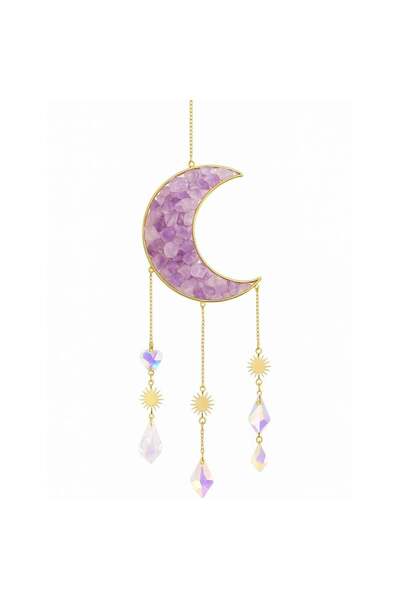 craftmystic Ornament de agatat Suncatcher sub forma de semiluna cu cristal Am...