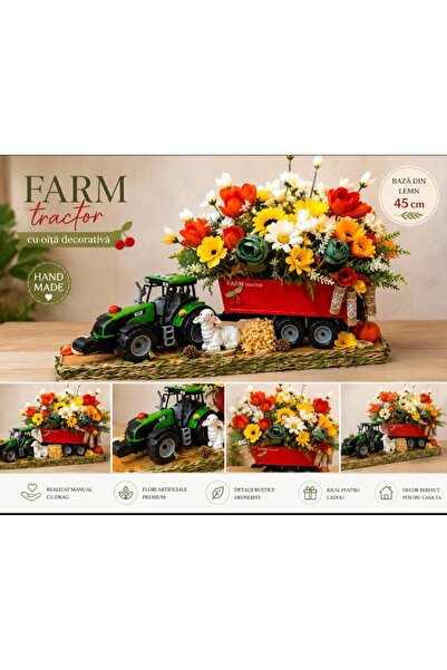 Generic Brand Aranjament floral FARM tractor cu oita decorativa