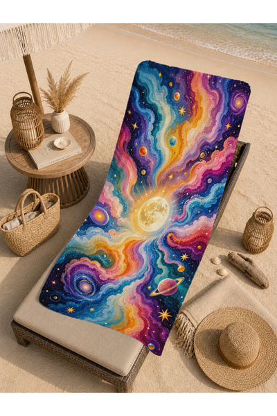 Evmila Prosop de plajă 70x150 cu model psihedelic galactic și nebuloasă - Pro...