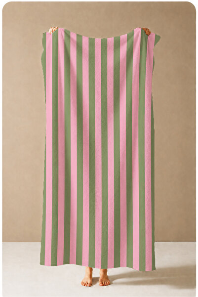 Evmila Retro Burgundy Pink Striped Patterned 70X150 Beach Towel - Digital Pri...