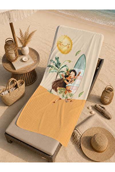 Evmila Cute Mouse Family Beige Striped Patterned 70X150 Beach Towel - Digital...