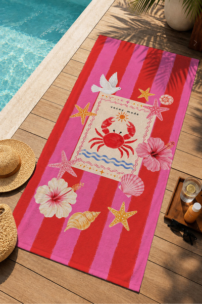 Evmila Tropical Crab and Floral Pattern 70X150 Beach Towel - Digital Printed ...