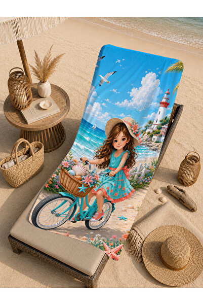 Evmila Cute Yellow-Clothed Teddy Bear Striped Summer Patterned 70X150 Beach T...