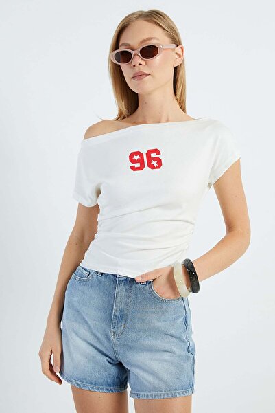 Fulla Moda Printed Boat Neck Draped Blouse