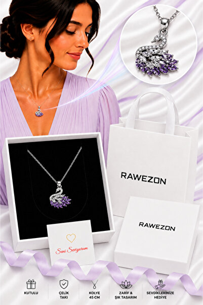 RAWEZON Steel Purple White Stone Swan Necklace Gift Set |   Gift for Lover, G...