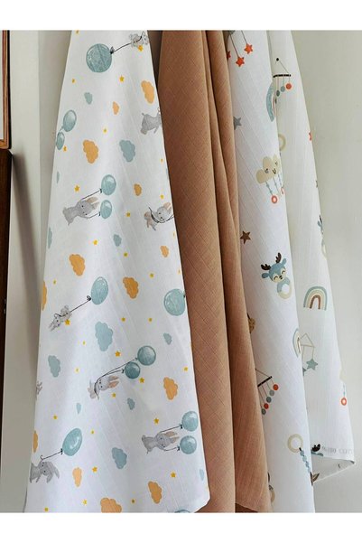 Fulya Tuhafiye 100% Cotton 3-Piece Muslin Baby Blanket Set Oeko-Tex Certified Muslin Blanket 80 X 90 cm