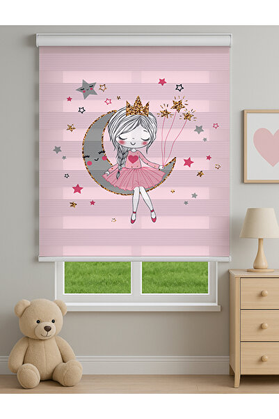 Home Kız Çocuk Odası Ayda Oturan Kız Desenli Baskılı Zebra Perde