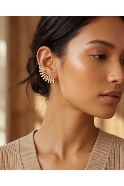 Mum Aşkı Zircon Stone Beam Design Gold Cartilage Earrings