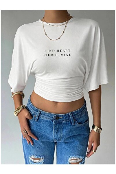 PERISENSE Women's Lycra Bat Sleeve Crop T-Shirt, Fitted at the Waist, Stretch...