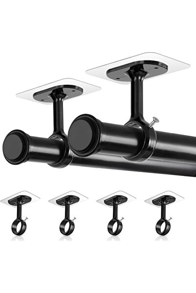GENERAL No Drill Double Curtain Rod Brackets, 4-Pack Adhesive Ceiling Mount H...