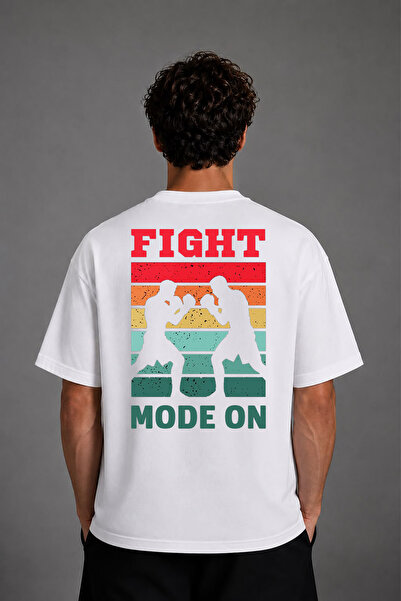 VSRN Tricou oversize alb cu imprimeu pe spate, design „Fight Mode On”