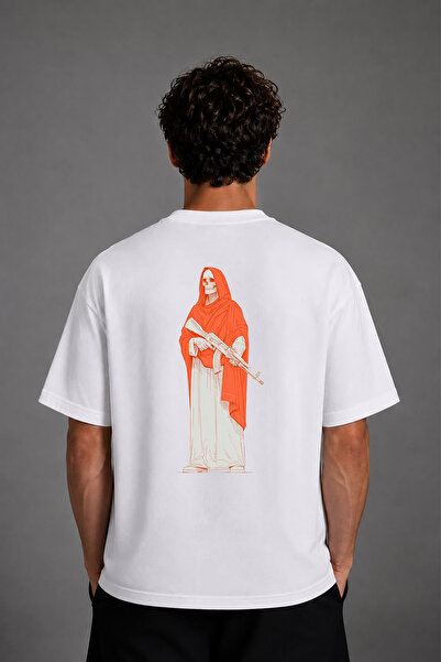 VSRN Tricou alb oversize cu imprimeu pe spate, design Orange Keleşli