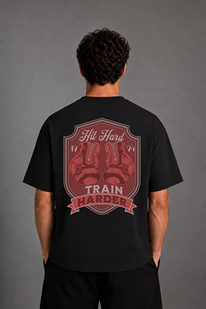 VSRN Harder Boxing Design Back Printed Black Oversize T-Shirt