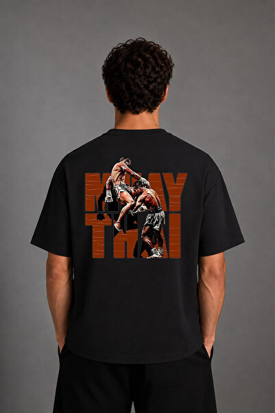 VSRN Tricou oversize negru cu imprimeu pe spate Muay Thai 3 Design