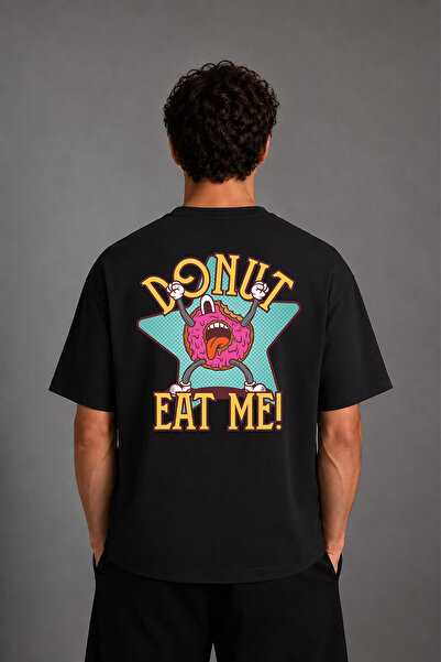 VSRN Tricou oversize negru cu imprimeu pe spate Eat Mr Design