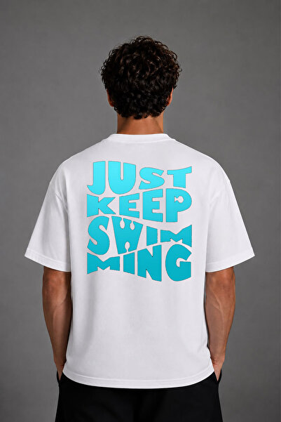 VSRN Μπλουζάκι Just Swim Design με στάμπα στην πλάτη, λευκό, oversized