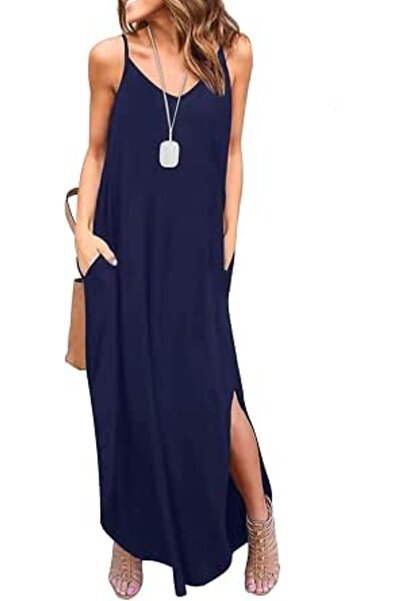 GENERAL HUSKARY Women's Summer Casual Sleeveless V Neck Strappy Split Loose D...