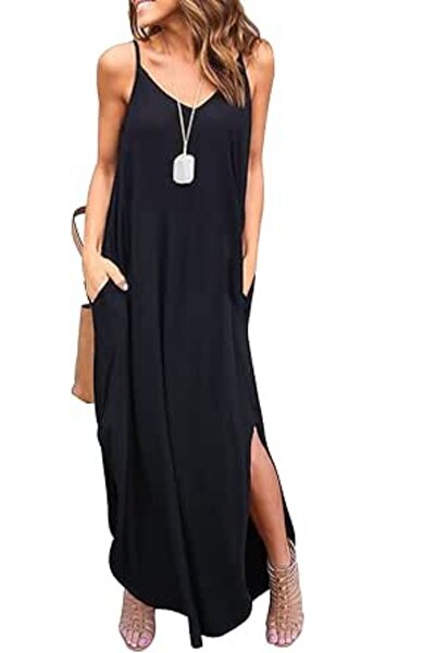 GENERAL HUSKARY Women's Summer Casual Sleeveless V Neck Strappy Split Loose D...