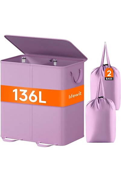 Lifewit Double Laundry Hamper with Lid and Removable Laundry Bags, Large Coll...
