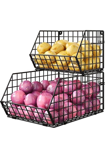 X-cosrack 2 Tier Stackable Wire Basket-Kitchen Counter, Pantry Organization a...