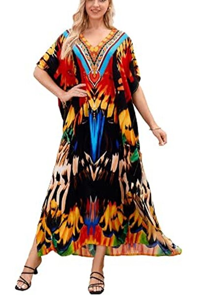 GENERAL Women's Cotton Kaftan Loungewear Boho Homewear Oversized Kimono Maxi ...