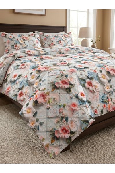 MORRİVAL 100% Natural Cotton Double Size 5D Digital Elastic Bedding Set, 4 Pieces